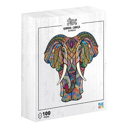 Quebra Cabeça Madeira  - Elefante - 100 Peças - BR1681 - Multikds