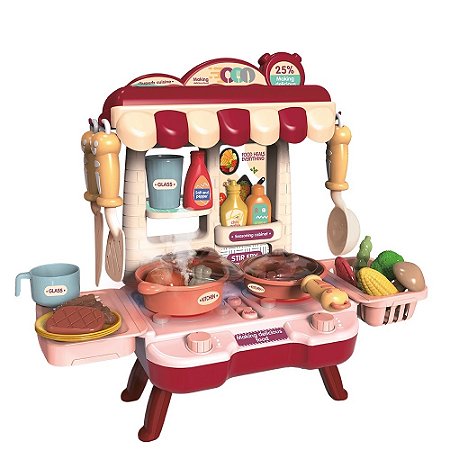 Kit Cozinha Infantil Com Acessórios - Luz E Som - Vermelha - 9282 - Zippy Toys
