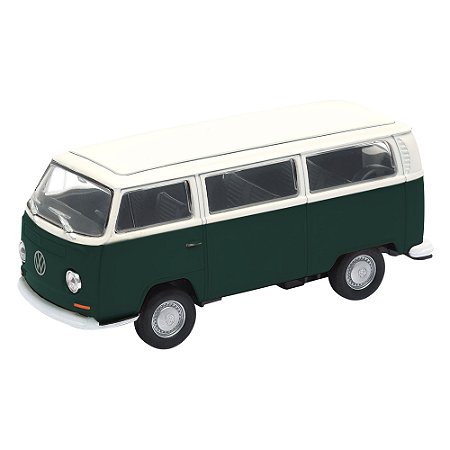 Carro Coleção 1:34-39 Clássicos Welly - 1972 Volkwagen Bus T2 Kombi Verde - DMC6513 - Dm Toys
