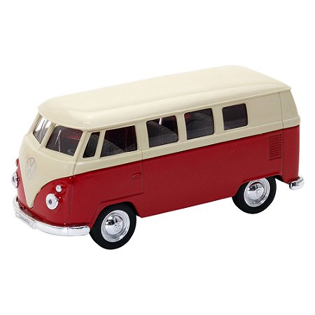 Carro Coleção 1:34-39 Clássicos Welly - 1963 Volkwagen Bus T1 Kombi Vermelho - DMC6513 - Dm Toys