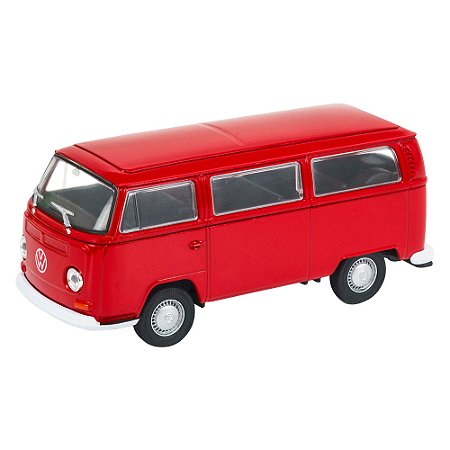 Carro Coleção 1:34-39 Clássicos Welly - 1972 Volkwagen Bus T2 Kombi Vermelho - DMC6513 - Dm Toys