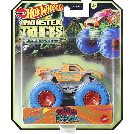 Hot Wheels 1:64 - Podium Crasher Monster Trucks Brilha no Escuro - HCB50/HWC84 Mattel