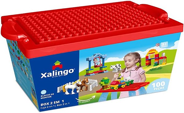 Bloco de Montar Grande Box 2 em 1 - 100 Peças - 68365 Xalingo