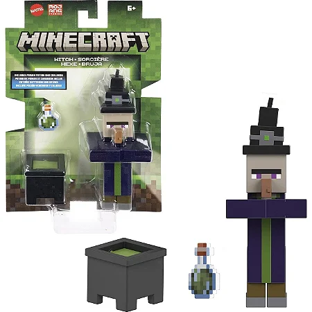 Boneco Minecraft Bruxa e  Acessório 7Cm Gtp08 Mattel