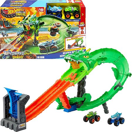 Pista Hot Wheels Monster Trucks Tubarões vs. Dinossauros - Mattel JFR06