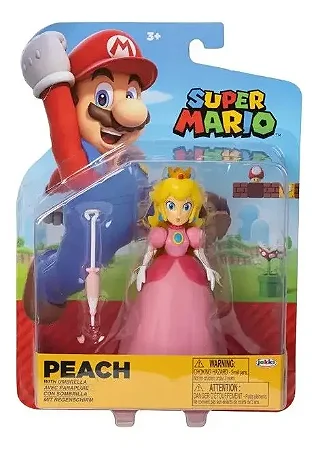 Boneca Peach Articulada Com Guarda Chuva 10cm - Super Mario - Sunny 4200