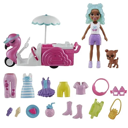 Boneca Polly Pocket Conjunto Carrinho De Lanches Flamingo - Mattel HWP24