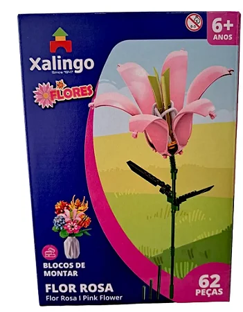 Blocos de Montar Mundo Encantado Flores - Flor Rosa 62pçs - 2854 Xalingo