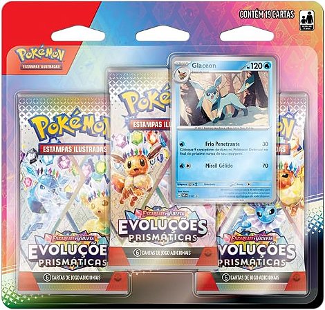 Blister Pokémon- Triplo-Glaceon- Evoluções Prismáticas - 35272 Copag