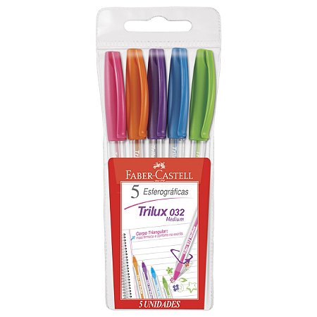 Caneta Esferográfica Trilux Colors 1.0mm 5 Cores - Faber-Castell - com 5 cores
