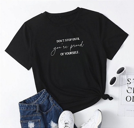 T-shirt DONT STOP - Preto - Lara Costa - T-shirts Perfeitas Para Você