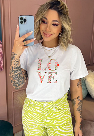 T-shirt LO-VE FLOWERS - BRANCA