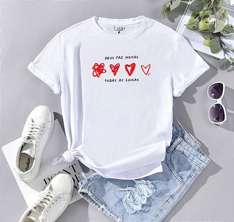 T-shirt DEUS FAZ NOVAS - BRANCO