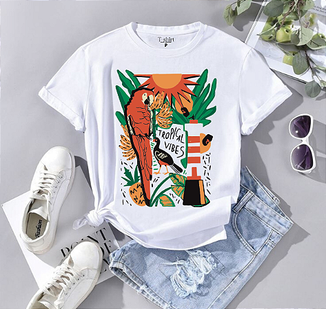 T-shirt TROPICAL VIBES - BRANCO