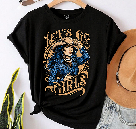 T-shirt LETS GO COWGIRL - PRETO