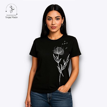T-SHIRT FLOR BRANCA - PRETO