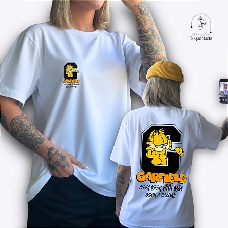 T-SHIRT GARFIELD G FRENTE E COSTA - BRANCO