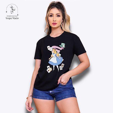 T-SHIRT ALICE CARTAS - PRETO
