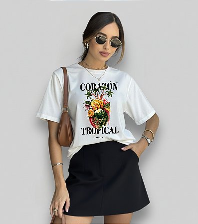 T-SHIRT CORAZON TROPICAL - BRANCO