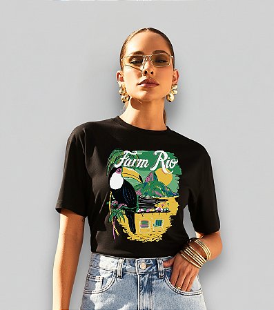 T-SHIRT PRAIA FARM RIO - PRETO