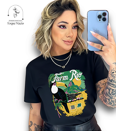 T-SHIRT PRAIA FARM RIO - PRETO