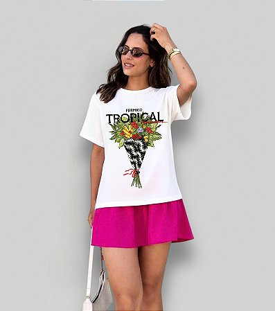 T-SHIRT TROPICAL FLORES FARM - BRANCO