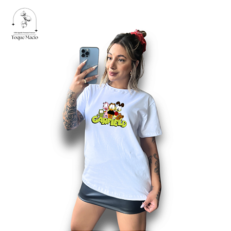 T-SHIRT GARFIELD TURMA - BRANCO