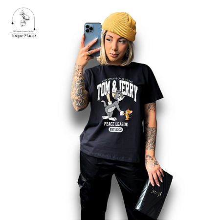 T-SHIRT TOM E JERRY PEACE - PRETO