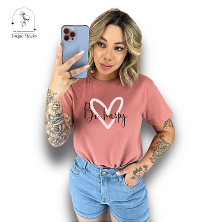 T-SHIRT BE HAPPY HEART - ROSE GOLD