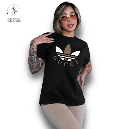 T-SHIRT ADIDAS E GUCCI - PRETO