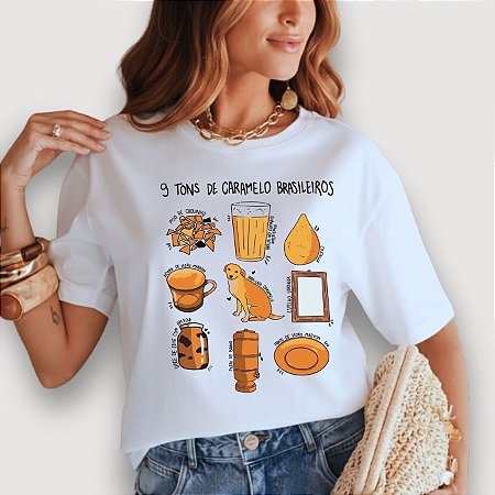 T-SHIRT 9 TONS DE CARAMELHO - BRANCO