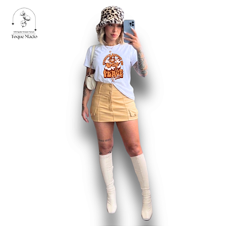T-SHIRT PEACE COWGIRL - BRANCO