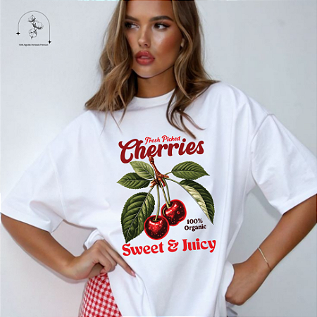 T-SHIRT CHERRIES SWEET E JUICE - BRANCO