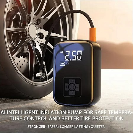Calibrador bomba Compressor de Ar Portátil Recarregável, até 150psi, 40Litros/Minuto, 3600mAh