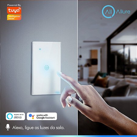 Interruptor Inteligente Touch Allure Tuya Wifi + BLE 1 Tecla  Compatível Alexa e Google Assistente