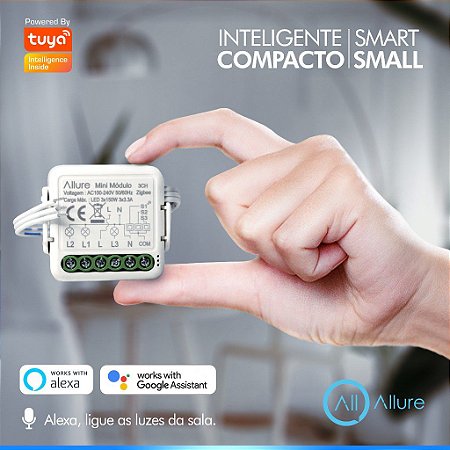 Mini Módulo Switch Inteligente Allure Tuya ZigBee 3 seções Compatível Alexa e Google Assistente