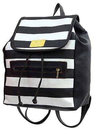 Mochila Feminina Em Courino C/ Listras Largas Da Moda SN48