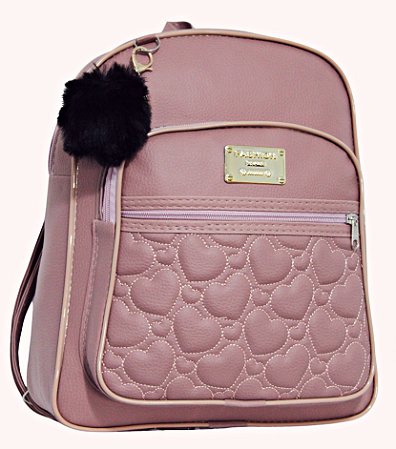 Mochila Feminina em Courino Fashion Estampa Coração SN64