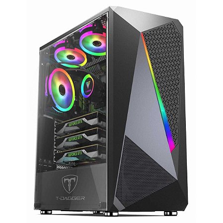 Gabinete Gamer T-Dagger, Mid Tower, RGB, ATX, Sem Fan, Lateral em Acrílico