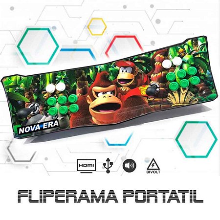 Fliperama Portátil, 26 mil Jogos, Estampa Donkey Kong, Controle Arcade 2 Players