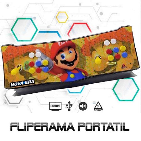 Fliperama Portátil, 30 mil Jogos, Estampa Mario 12, Controle Arcade 2 Players