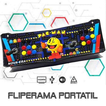Fliperama Portátil, 26 mil Jogos, Estampa Pac Man 2, Controle Arcade 2 Players