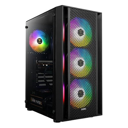 Gabinete Gamer Gamdias AURA GC2, Mid Tower, Vidro Temperado, ATX, Black, Sem Fonte, Sem Fan