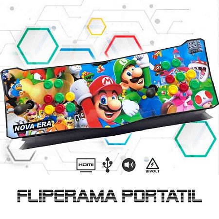 Fliperama Portátil, 26 mil Jogos, Estampa Mario 17, Controle Arcade 2 Players