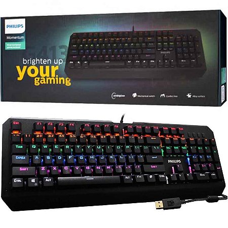 Teclado Mecânico Gamer USB LED RGB Luminoso PHILIPS - G413 - Nova Era Games  e Informática