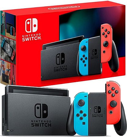 Nintendo Switch, V2, Colorido Neon, Novo Modelo (Duração maior da Bateria)