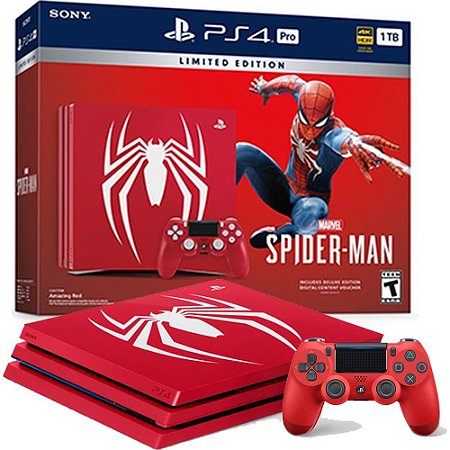 PS4 PRO, Edição Spider Man, 1TB, 4K, Seminovo, Com 1 Controle Vermelho