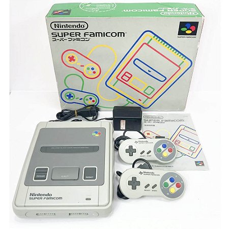Super Famicom, 2 Controles Originais, Caixa Original, Manual Serial Batendo, Nintendo (Usado)