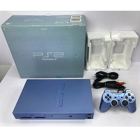 PlayStation 2, Aqua Blue, Na Caixa Seriado, Modelo SCPH 39000 AQ, PS2, (Usado)