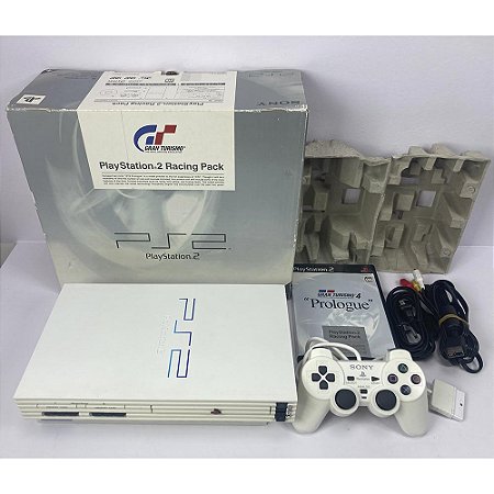 PlayStation 2, Branco Ed Gran Turismo, Na Caixa Seriado, 1 Controle, Modelo SCPH-55000 GT, PS2, (Usado)